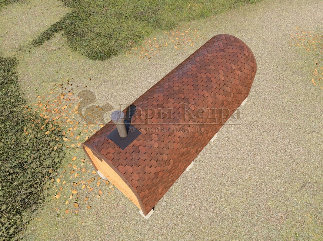 Баня-бочка буханка из кедра 6 метров с верандой